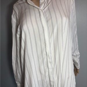 BANANA REPUBLIC Parker Tunic Fit Tencel™ Shirt Black & White Stripe Size S